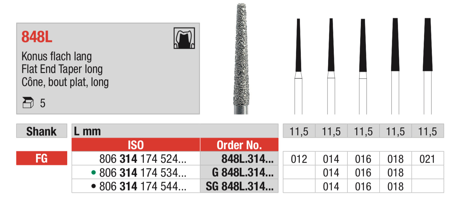 Flat End Taper Long Diamond Bur - ISO 806 314 174