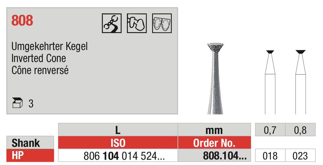 Inverted Cone Diamond Bur - ISO 806 104 014 524