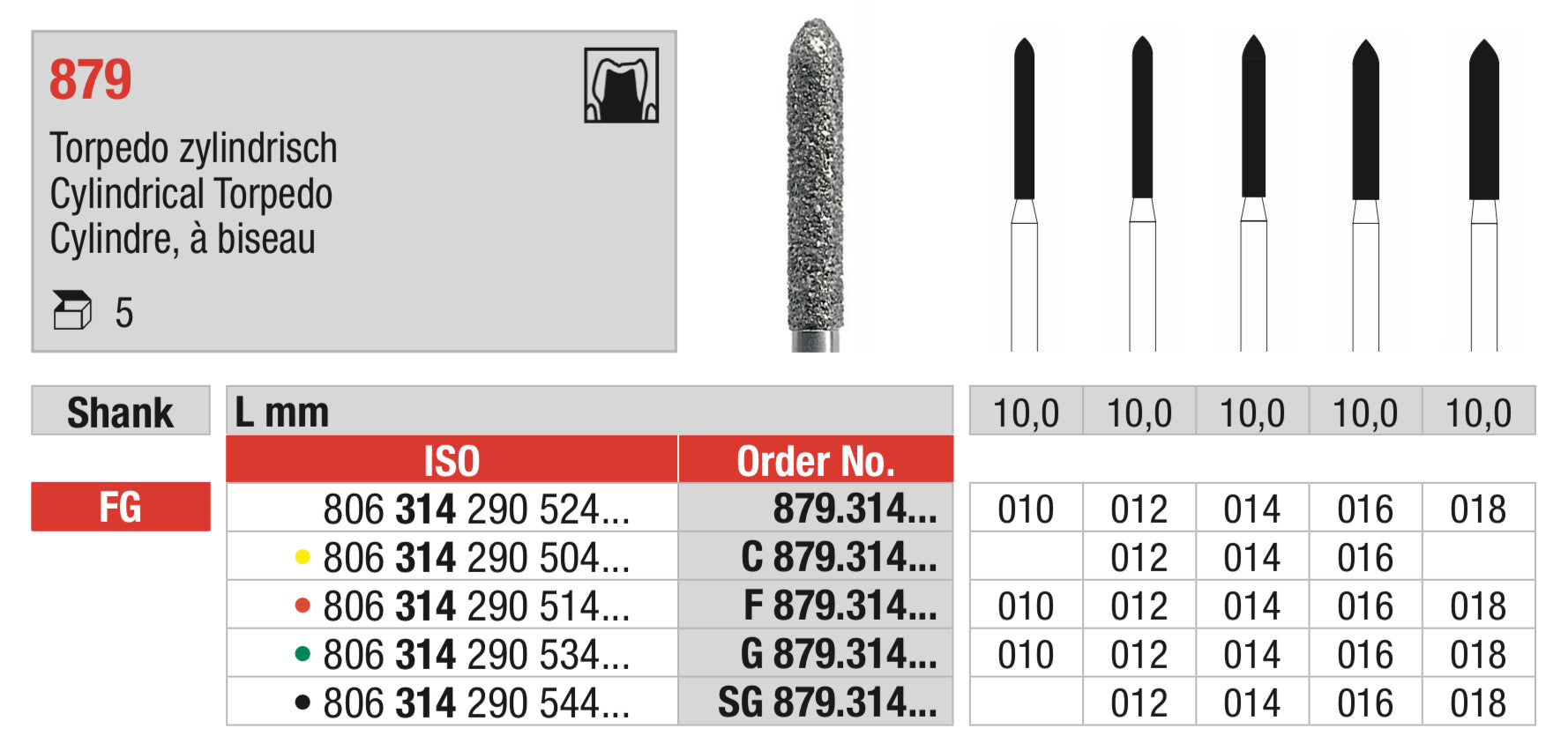 Cylindrical Torpedo Diamond Bur FG - ISO 806 314 290
